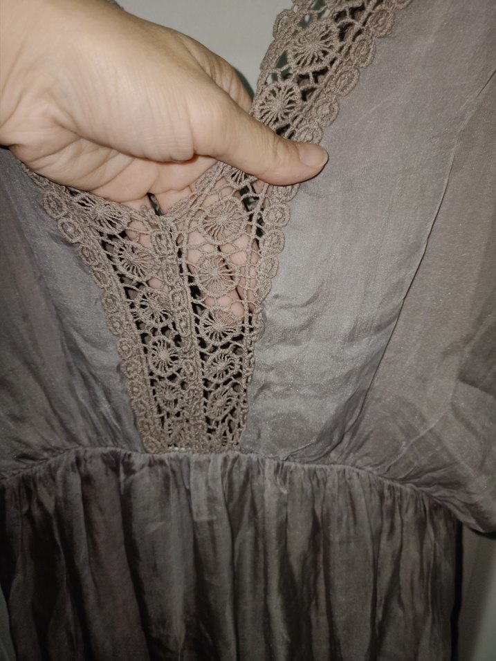 V Yaka Kısa Kollu Uzun Elbise - Görsel 5