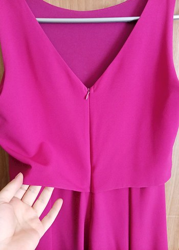 Mürdüm Midi Pilili Kolsuz Ofis Elbisesi - Görsel 5