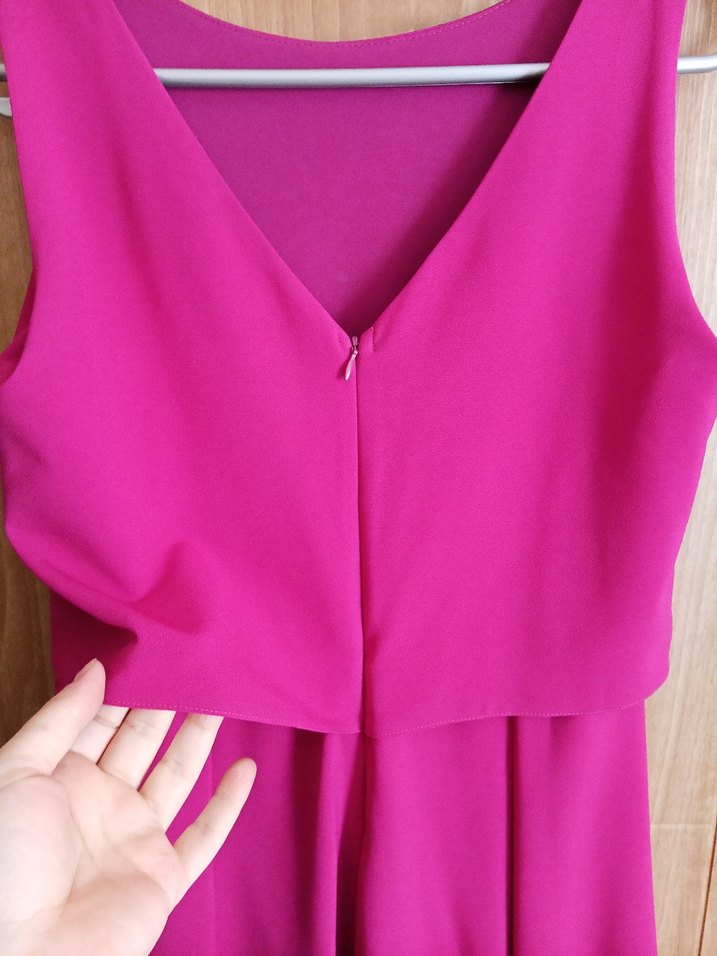 Mürdüm Midi Pilili Kolsuz Ofis Elbisesi - Görsel 5