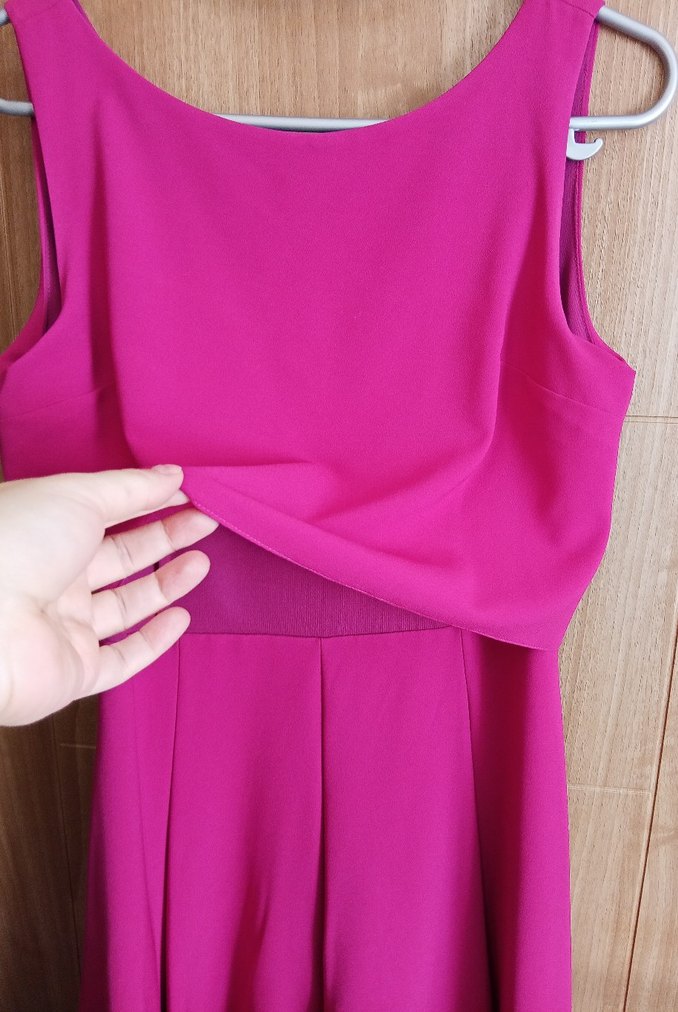 Mürdüm Midi Pilili Kolsuz Ofis Elbisesi - Görsel 3