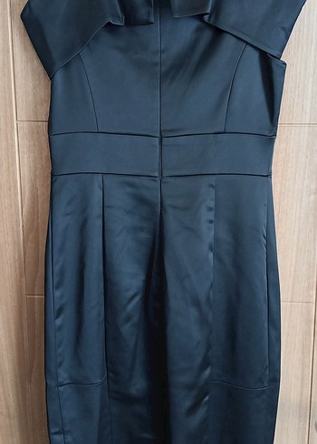 Siyah Drapeli Straplez Midi Elbise - Görsel 5