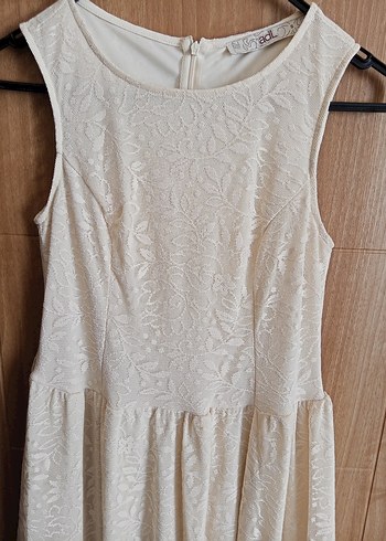 s Beden beyaz Renk Klasik Elegan Ecru Midi Elbise