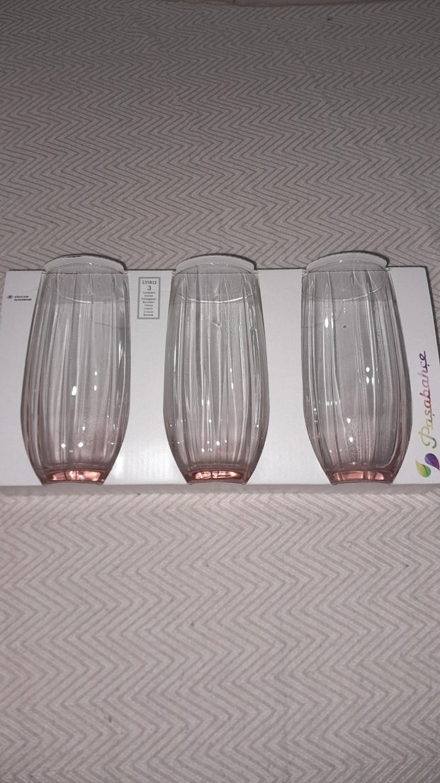 Paşabahçe Su Bardağı 3lü Linka pembe 500cc 3'lü Uzun Bardak Seti - Görsel 5