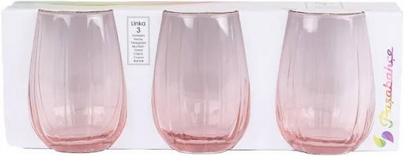 Paşabahçe Su Bardağı 3lü Linka pembe 500cc 3'lü Uzun Bardak Seti - Görsel 3