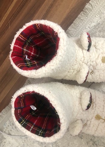 Kızlar için Beyaz Nakışlı Sıcak Ev Terliği - Görsel 3