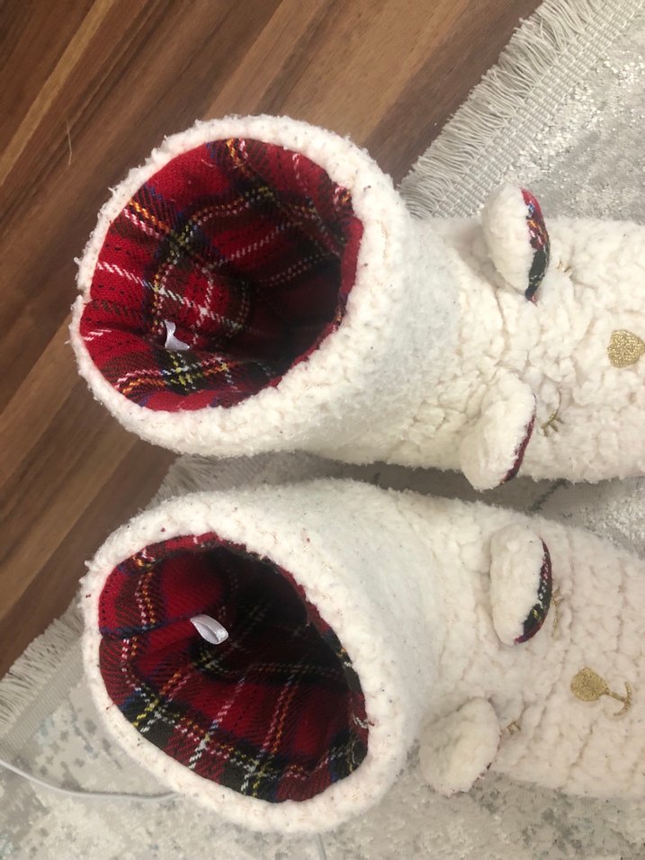 Kızlar için Beyaz Nakışlı Sıcak Ev Terliği - Görsel 3