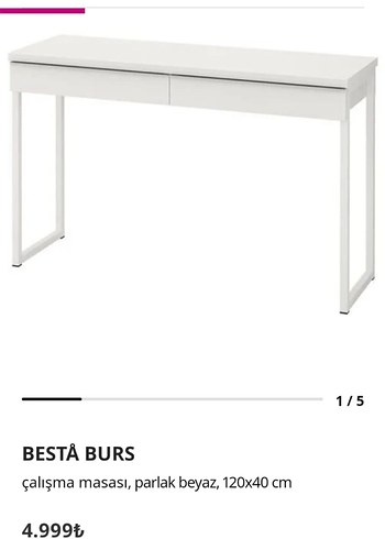 BESTÅ BURS Parlak Beyaz Çalışma Masası 120x40 cm