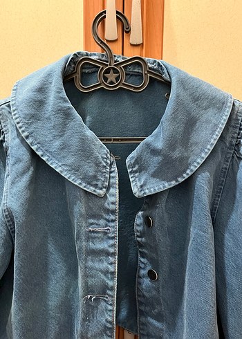 Düğmeli Gri Mavi Denim Kadın Ceket - Görsel 2