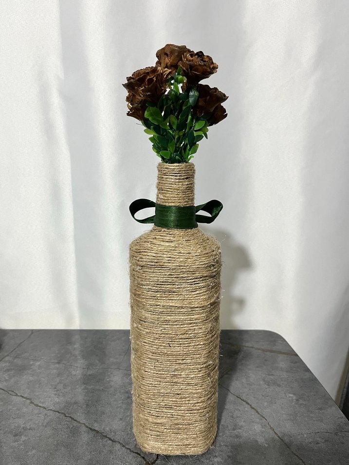 Hasır Kaplı Kahverengi Vazo - Görsel 2