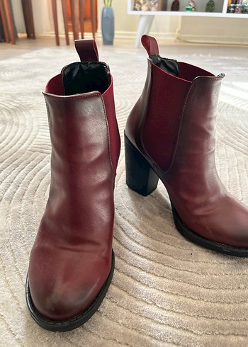 Bordo Deri Kadın Topuklu Bot - Görsel 2