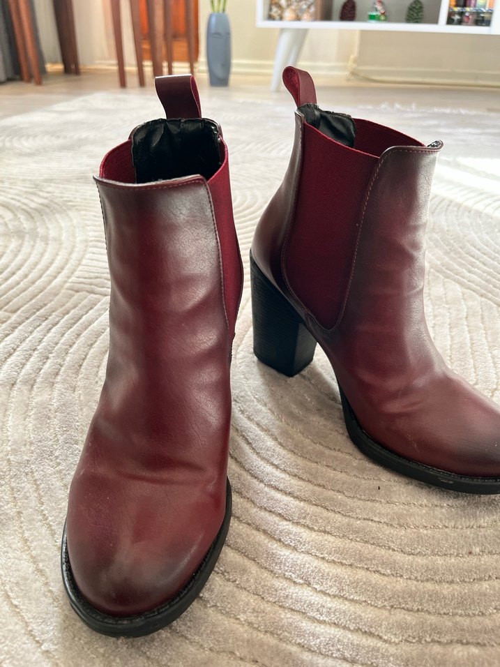 Bordo Deri Kadın Topuklu Bot - Görsel 2