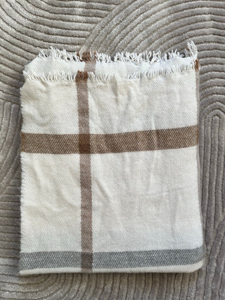 Kadın Bej Gri Örgü Yün Şal - Görsel 2