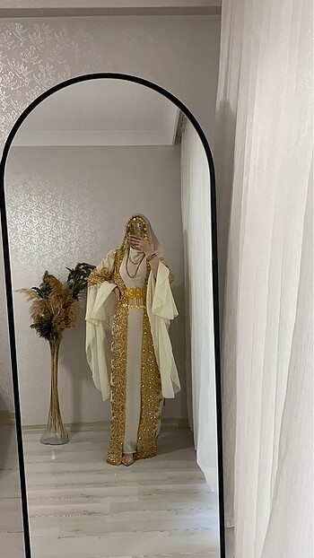 diğer Beden altın Renk Krem tesettür kaftan