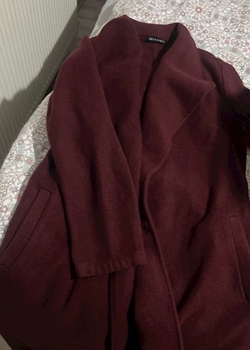 Bordo Kadın Midi Boy Düğmeli Kaban - Görsel 2