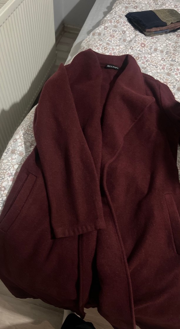 Bordo Kadın Midi Boy Düğmeli Kaban - Görsel 2