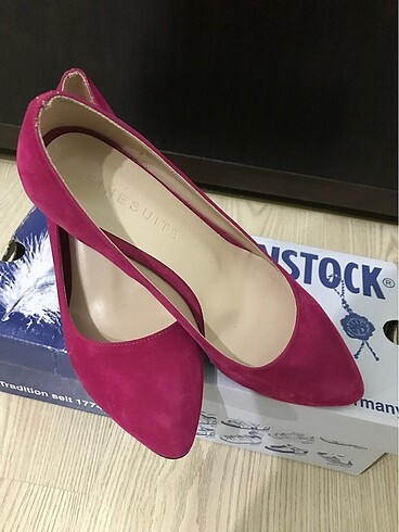 Nine West Fuşya süet kalın topuk ayakkabı