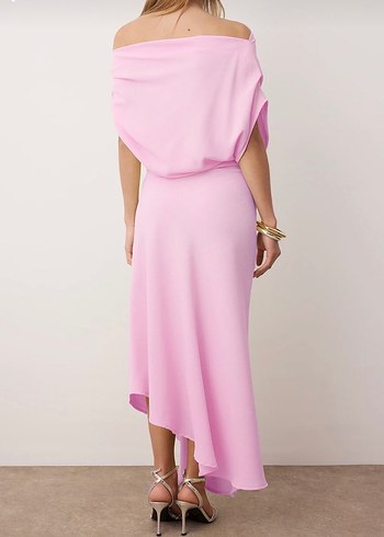 Pembe Drapeli Uzun Kadın Elbise - Görsel 3