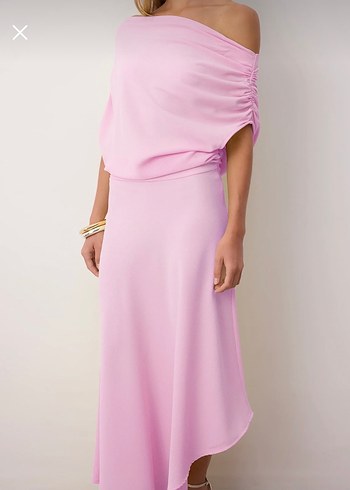 Pembe Drapeli Uzun Kadın Elbise - Görsel 4