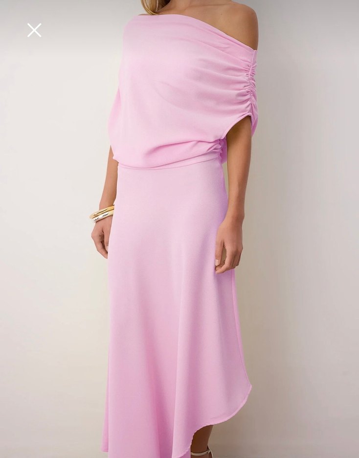 Pembe Drapeli Uzun Kadın Elbise - Görsel 4
