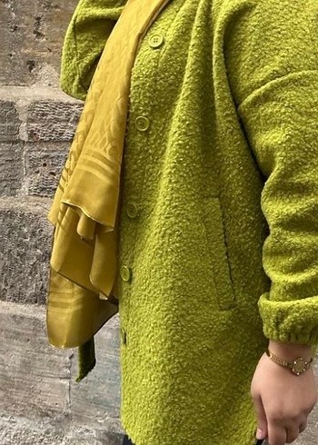 Yeşil Peluş Kadın Midi Kaban - Görsel 2