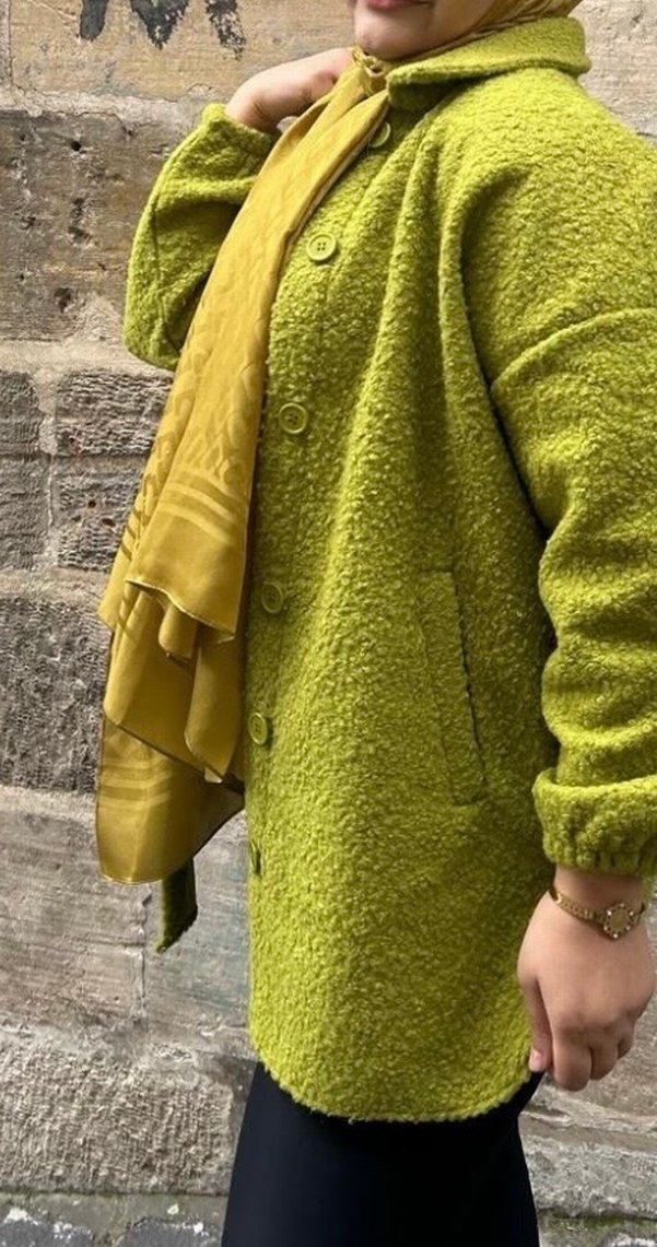 Yeşil Peluş Kadın Midi Kaban - Görsel 2