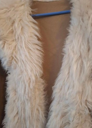 Uzun Kahverengi Kürklü Bohem Kadın Panço - Görsel 3