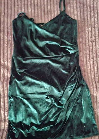 Zümrüt yeşili Kadife elbise - Görsel 2