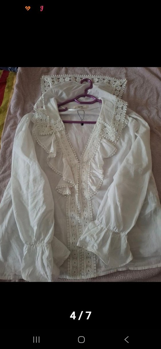 V Yaka Fırfırlı Nakışlı Bohem Kadın Bluz - Görsel 3