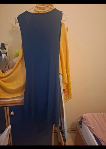 Mavi Drapeli V Yakalı Midi Elbise - Görsel 5