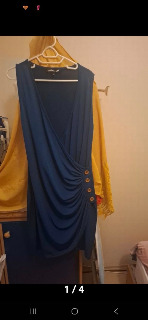 Mavi Drapeli V Yakalı Midi Elbise - Görsel 2