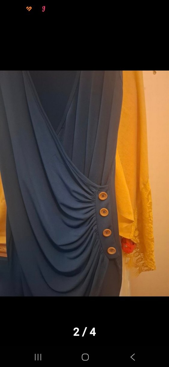 Mavi Drapeli V Yakalı Midi Elbise - Görsel 3