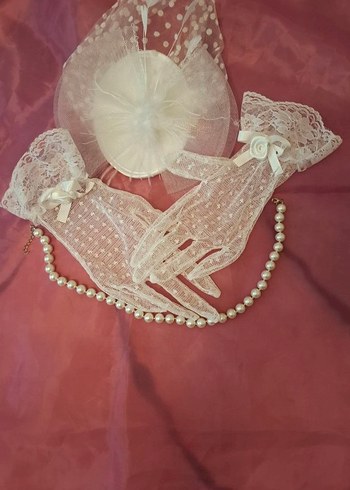 Dantel Vintage Gelin Eldiveni ve Şapka Seti - Görsel 2