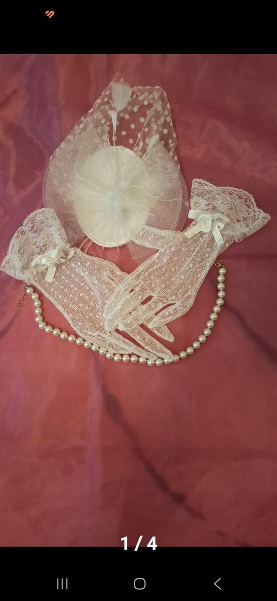 Dantel Vintage Gelin Eldiveni ve Şapka Seti - Görsel 2