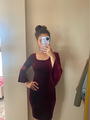 Bordo kadife elbise