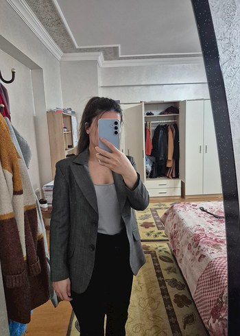 Gri Uzun Kollu Kadın Blazer Ceket - Görsel 2
