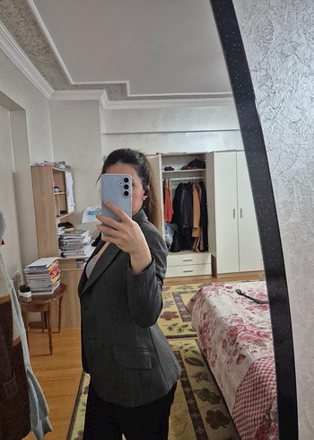 Gri Uzun Kollu Kadın Blazer Ceket - Görsel 4