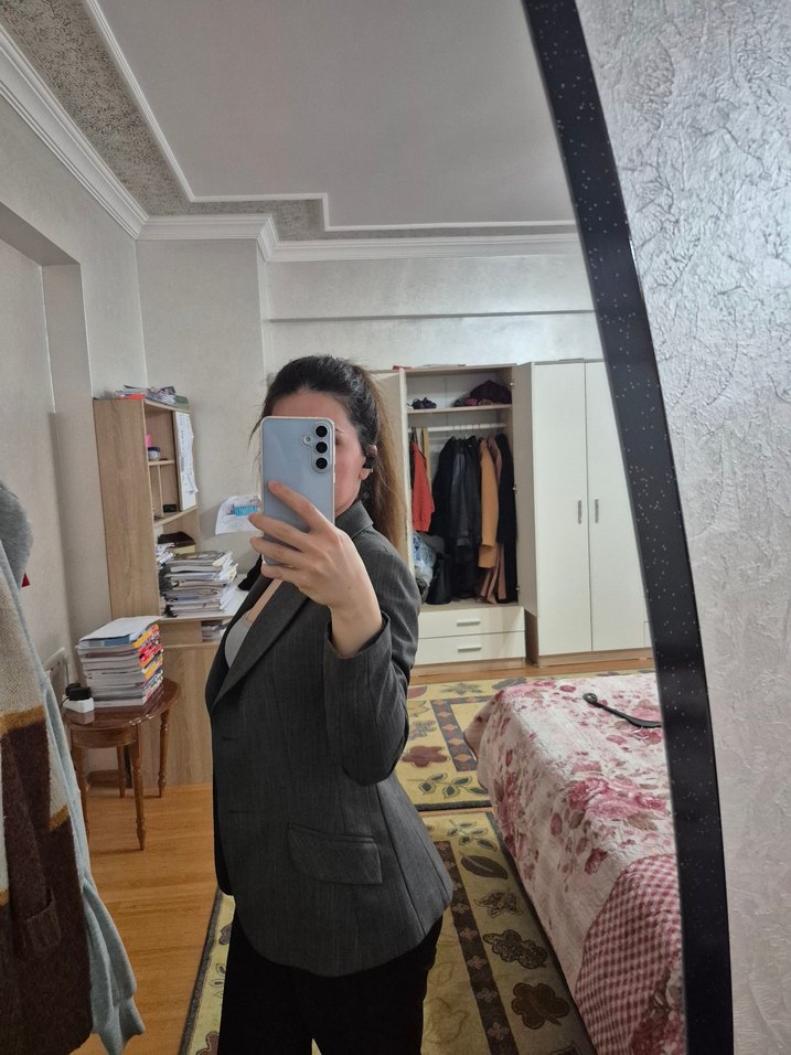 Gri Uzun Kollu Kadın Blazer Ceket - Görsel 4