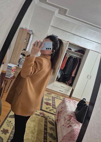 Bej Kadın Süet Midi Blazer Ceket - Görsel 5