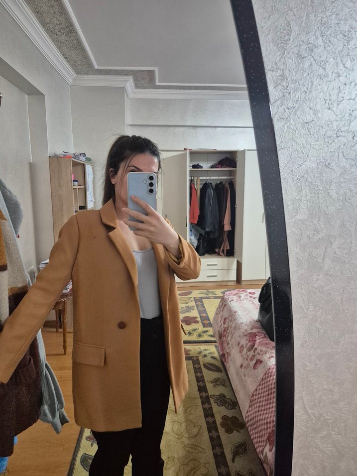 Bej Kadın Süet Midi Blazer Ceket - Görsel 3