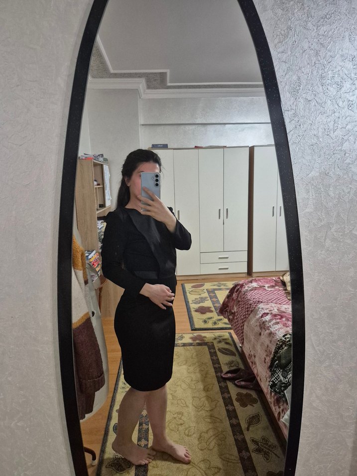 Siyah Uzun Kollu Midi Elbise - Görsel 4