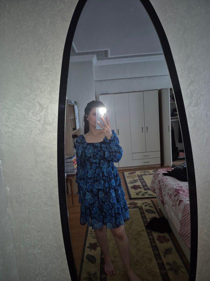 Mavi  Uzun Kollu elbise - Görsel 2