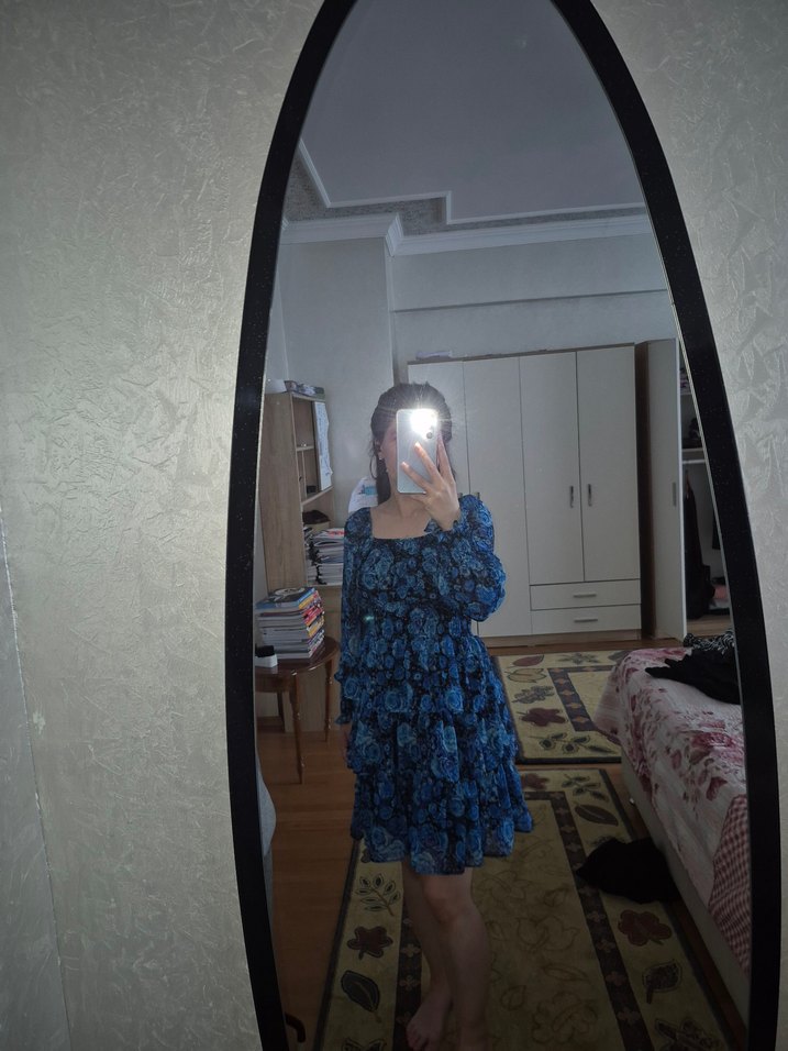 Mavi  Uzun Kollu elbise - Görsel 3