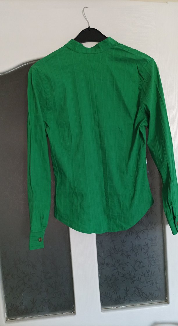 Yeşil Düğmeli Uzun Kollu Keten Gömlek - Görsel 3