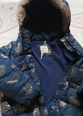 Kız Çocuk Lacivert Desenli Kapüşonlu Kaban - Görsel 2