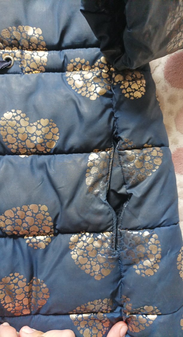 Kız Çocuk Lacivert Desenli Kapüşonlu Kaban - Görsel 4