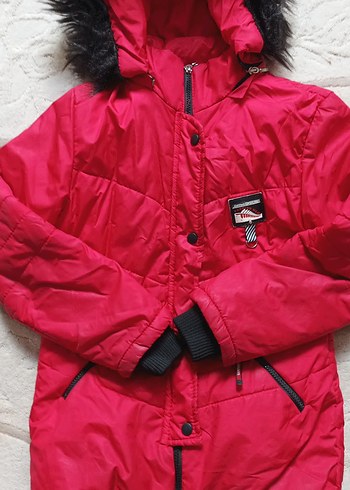 Kürklü Kapüşonlu Kırmızı çocuk Mont - Görsel 3
