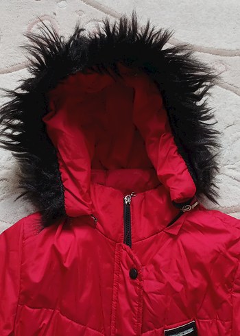 Kürklü Kapüşonlu Kırmızı çocuk Mont - Görsel 2