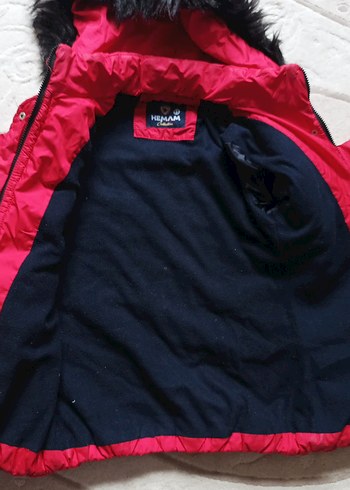 Kürklü Kapüşonlu Kırmızı çocuk Mont - Görsel 5