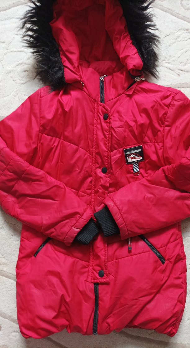 Kürklü Kapüşonlu Kırmızı çocuk Mont - Görsel 3