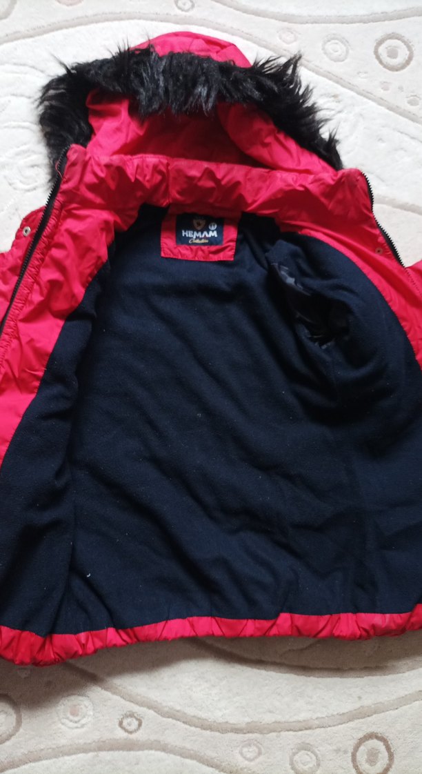 Kürklü Kapüşonlu Kırmızı çocuk Mont - Görsel 5